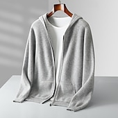 billiga Herrarnas Elite Tröjor &amp; Koftor-Herr Blixtlåströja Sticka Dragkedja Ensfärgat Huva Stickat Elegant Skola Träning Kläder Biskop Höst Vinter Svart Vit S M L