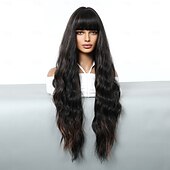 voordelige Synthetische trendy pruiken-Synthetische pruiken Uniformen carrière Kostuums Prinses Gekruld Golvend Gelaagd kapsel Met pony Machinegemaakt Pruik 76.2 cm Donker Bruin Synthetisch haar Dames Cosplay Feest Modieus Bruin