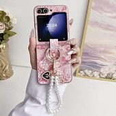 preiswerte Samsung-Handyhülle-Handy Hülle Handyhüllen Für Samsung Galaxy Z Flip 6 Z Flip 5 Z Flip 4 Z Flip 3 Rückseite mit Handschlaufe Stoßresistent Retro PC PU-Leder