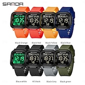 رخيصةأون ساعات رقمية-ساعة رقمية رياضية من ساندا للرجال عصرية وكاجوال وساعة تنبيه لامعة ومقاومة للماء وزخرفة ساعة TPU