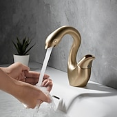 baratos Torneiras de Lavatório de Casa de Banho-torneira em forma de cisne torneira misturadora de pia torneira de pia alça única torneira de pia de banheiro com furo único torneira misturadora de água torneira para banheiro cozinha