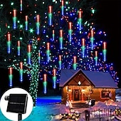abordables Funciona con energía solar-1 luz solar de lluvia de meteoritos, 30 cm, 8 tubos, 192 ledes, luces para aleros de árbol de Navidad para decoración de árboles de Navidad y jardines