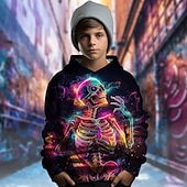 billiga Pojkens 3D Sporter &amp; Spel-Pojkar 3D Grafisk Dödskalle Huvtröja Långärmad Vår Höst Mode Streetwear Barn 4-12 år Huva Utomhus Ledigt Dagligen Normal