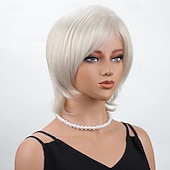 baratos peruca mais velha-perucas loiras curtas para mulheres peruca bob peruca natural reta parte lateral cabelo para festa diária cosplay