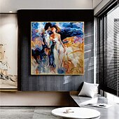baratos Pinturas de Pessoas-pintura a óleo artesanal abraçando casal amantes pintura a óleo - pintado à mão impressionista paris amantes pintura a óleo sobre tela espátula arte pinturas a óleo melhor presente para sala de estar