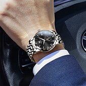 お買い得  クォーツ腕時計-新OLEVSブランドメンズスチールベルトビジネスウォッチ カレンダー月齢表示 ルミナスシンプルレジャー多機能クォーツウォッチ 防水スポーツメンズ腕時計