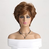 economico parrucca più vecchia-parrucche ispirate a lisa rinna parrucca corta castana a strati pixie parrucche corte per donne bianche parrucche per feste quotidiane cosplay