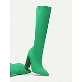 cheap Fashion Boots-Women&#039;s Stretchy Knit Knee-High Boots with Chunky Heels – Elegant Green Fashion Boots for Fall/Winter