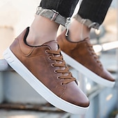 economico Sneakers da uomo-sneakers casual da uomo marroni con lacci - design minimalista con suola bianca, comfort quotidiano