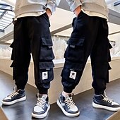 billiga Underdelar-Barn Pojkar Byxor Byxor Lappverk Ficka Ensfärgat Andningsfunktion Mjukt Komfort Byxor Utomhus Dagligen Grundläggande Svart Grön Mid midja