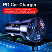 cheap Car Charger-Power Car Charger Fast Charging 20W PD Socket Dual USB QC 3 Type C Cable Car Charger Adapter with LED Ambient Light