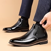 levne Boty Chelsea-pánské lakované chelsea boots z umělé kůže – klasický wingtip brogue design pro formální i neformální příležitosti