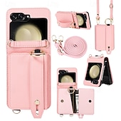 baratos Capa Samsung-telefone Capinha Para Z Virar 6 Z Flip 5 Z Flip 4 Z Flip 3 Capa traseira Com Suporte com cordão com pulseira Retro TPU Couro PU