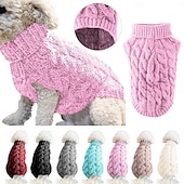 ieftine Pulovere-pulovere pentru câini mici nmch pulover tricotat pentru animale de companie, hanorac cald pentru câini, haine de iarnă pentru câini, pisicuțe, pulover cu gât țestoasă (albastru, l)