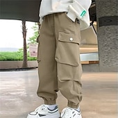 voordelige Broeken-Kinderen Jongens Broek Cargohosen Broek Lapwerk Zak Effen Kleur Ademend Zacht Comfort Broek Buiten Dagelijks Basic Zwart Khaki Middelhoge taille