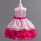 preiswerte Partykleider-kinderkleidung Mädchen Cosplay-Kleid Party Kleid Farbblock Ärmellos Leistung Weihnachten Gitter Rückenfrei Patchwork Schön Süß Polyester Maxi abendkleider Schaukelkleid Tüll-Kleid Winter 4-12 Jahre