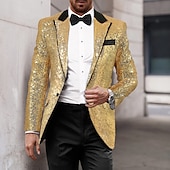 billiga festblazer-Herr Kavajjacka Smoking Lyx Glittriga Lappverk Solid färg Blazer Svart Silver Rubinrött Standardpassform Singelknäppt 1 Knapp
