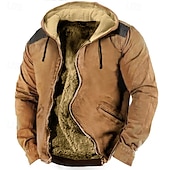 cheap Fleece Sweatshirts-Men&#039;s Zip Up Hoodie Full Zip Hoodie Fuzzy Sherpa Fleece Jacket Fleece Hoodie Blue Brown Green Khaki Hooded Plain Zip Up Zipper Pocket Sports &amp; Outdoor Daily Weekend Polyester Vintage Cool Casual Fall