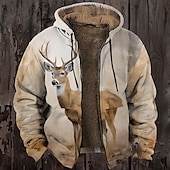 baratos moletons 3d masculinos-Homens Veado Tosão Moletom Moletons Moletom Manga Longa Moletom com capuz Com Capuz Moda Impressão 3D Esportes Férias Streetwear Marron Com Cordão Outono Inverno Designer
