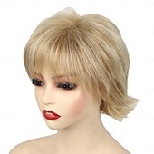 tanie starsza peruka-krótkie blond peruki dla kobiet peruka bob naturalna prosta peruka boczna część włosów na co dzień impreza cosplay