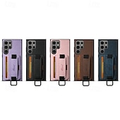 זול מארז סמסונג-טלפון מגן עבור S24 Ultra Plus S23 Ultra Plus S22 Plus Ultra S25 Ultra כיסוי אחורי עם מעמד עם רצועת יד חריץ לכרטיס רטרו TPU PC עור PU