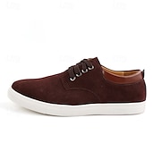 economico Sneakers da uomo-scarpe da ginnastica casual da uomo in pelle scamosciata con lacci – scarpe basse retrò marroni con comoda suola bianca per l&#039;uso quotidiano