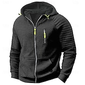baratos hoodies básicos dos homens-Homens Moletons Waffle Moletom Tático Preto Cáqui Cinzento Claro Com Capuz Tecido Zíper Bolsos Trabalho Desportos e Ar livre Casual Poliéster Roupa de rua Básico Casual Primavera &amp; Outono Estações