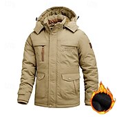 billiga Herrjackor och -rockar-Herr Utomhusjacka Fleece-jacka Sport &amp; Utomhus Håller värmen Fleecefoder Avtagbar huva Vinter Höst Aktiv Sport Normal Svart Marinblå Kaki Armégrön Jacka