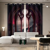 お買い得  ブラックアウトカーテン-2パネルカーテンドレープ遮光カーテンリビングルーム寝室キッチン屋内ステンドグラス窓装飾断熱部屋を暗くする