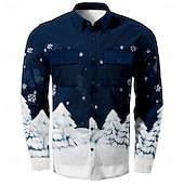 abordables Tenue de scène de Noël-Chemises imprimées de scène de Noël pour hommes, mode flocon de neige, veste décontractée en velours côtelé, manches longues, soirée, vêtements de tous les jours, festival, automne&amp;amp;chemises