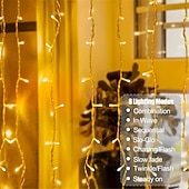 abordables Enchufe eléctrico-Luces de String Cortina 3x3M 300 LED 31V Calor Blanco 8 Modos Seguras para Decoración de Boda y Jardín