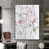 abordables Peintures fleurs/botaniques-Fait à la main Peinture à l&#039;huile Hang-peint Peint à la main Verticale Abstrait A fleurs / Botanique Moderne Rideau (sans cadre)