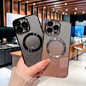 お買い得  iPhone用ケース-電話 ケース 用途 iPhone 16 Pro Max プラス iPhone 15 プロマックスプラス iPhone 14 13 12 Pro Max Plus iPhone 14 Pro Max iPhone 13 12 Pro Max バックカバー 磁石バックル ワイヤレス充電をサポート ブリンブリングリッターシャイニー レトロ風 TPU 仕上げ PC