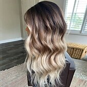 cheap Human Hair Lace Front Wigs-Brazilian Remy Human Hair Glueless 5x5 Lace Closure Wigs Ash Blonde  Highlighted 13x4 Lace Front Wig Wavy Pre-Plucked For Women