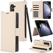 お買い得  サムスン用ケース-電話 ケース 用途 Zフォールド6 Z Fold 5 Z Fold 4 Z Fold 3 バックカバー スタンド付き リストストラップ付き カード挿入口 レトロ風 TPU PUレザー