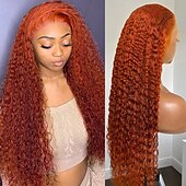 economico Parrucche lace front capelli veri-Capelli umani di Remy 13x6 Pizzo Frontale Parrucca Parte libera Brasiliano Onda naturale Poco ondulata Arancione Parrucca 130% 150% 180% Densità dei capelli con i capelli del bambino 100% Vergine