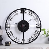 baratos Decoração de Parede-relógios de parede criatividade relógio de metal roma decoração relógios ferro forjado redondo arte relógio de parede grande relógio de parede para restaurantes e cafés relógio de parede de metal 60cm