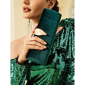 cheap Clutches &amp; Evening Bags-Women&#039;s Velvet Clutch Bag with Gold Feather Accent and Chain Strap - Elegant Evening Bag for Formal Events and Parties
