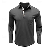cheap Men&#039;s Classic Polo-100% Cotton Men&#039;s Polo Shirt Golf Polo Formal Work Classic Long Sleeve Color Block Button Summer Spring &amp; Fall Army Green Dark Grey Black Burgundy Navy Blue Polo Shirt
