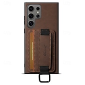 זול מארז סמסונג-טלפון מגן עבור S24 Ultra Plus S23 Ultra Plus S22 Plus Ultra S25 Ultra כיסוי אחורי עם מעמד עם רצועת יד חריץ לכרטיס רטרו TPU PC עור PU