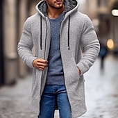 preiswerte Herren Strickjacke-Herren Weihnachtspullover Strickjacke Grobstricken Stricken Standard Zip Tasche Feste Farbe Kapuzenpullover Strickware Elegant Heim Arbeit Bekleidung Bischof Frühling Herbst Schwarz Rote M L XL
