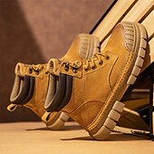 baratos Botas de trabalho-Homens Botas Botas de trabalho Couro Premium Confortável Antiderrapante Com Cadarço Amarelo Cáqui