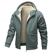 baratos Moletom com capuz de lã-Homens Full Zip Hoodie Moletom com zíper Fuzzy Sherpa Casaco de lã Moletom de lã Amarelo Verde Tropa Cáqui Cinzento Escuro Com Capuz Tecido Zip Up Zíper Bolsos Desportos e Ar livre Diário Final de
