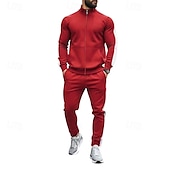 お買い得  トラックスーツ-男性用 トラックスーツ ジョギングスーツ 2個 カジュアル 秋 長袖 高通気性 ソフト フィットネス ジムトレーニング ランニング スポーツウェア アクティブウェア カラーブロック ブラック イエロー アーミーグリーン