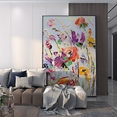 abordables Peintures fleurs/botaniques-Fait à la main Peinture à l&#039;huile Hang-peint Peint à la main Verticale Abstrait A fleurs / Botanique Moderne Rideau (sans cadre)