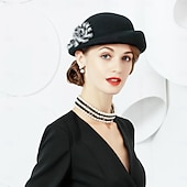 billige Festhatter-hatter 100% ull beret lue bowler / cloche lue ferie teselskap elegant bryllup med blomster hodeplagg hodeplagg