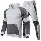 cheap Tracksuits-Men&#039;s Tracksuit Jogging Suit 2 Piece Casual Fall Long Sleeve Breathable Soft Fitness Gym Workout Running Sportswear Activewear Color Block Black Red Dark Gray