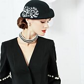 billige Festhatter-hatter 100% ull beret lue bowler / cloche lue ferie teselskap elegant bryllup med blomster hodeplagg hodeplagg