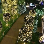 cheap Solar String Lights-50M-500Leds/100M-1000Leds Outdoor High Brightness Copper Wire Light String Large Solar Panel Courtyard Eaves Christmas Trees Balconies Fences Holy Festival Atmosphere Decorative Light String