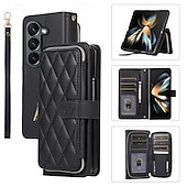 お買い得  サムスン用ケース-電話 ケース 用途 Zフリップ6 Z Flip 5 Z Flip 4 Z Flip 3 バックカバー スタンド付き ジッパ－ ストラップ付き レトロ風 TPU PUレザー
